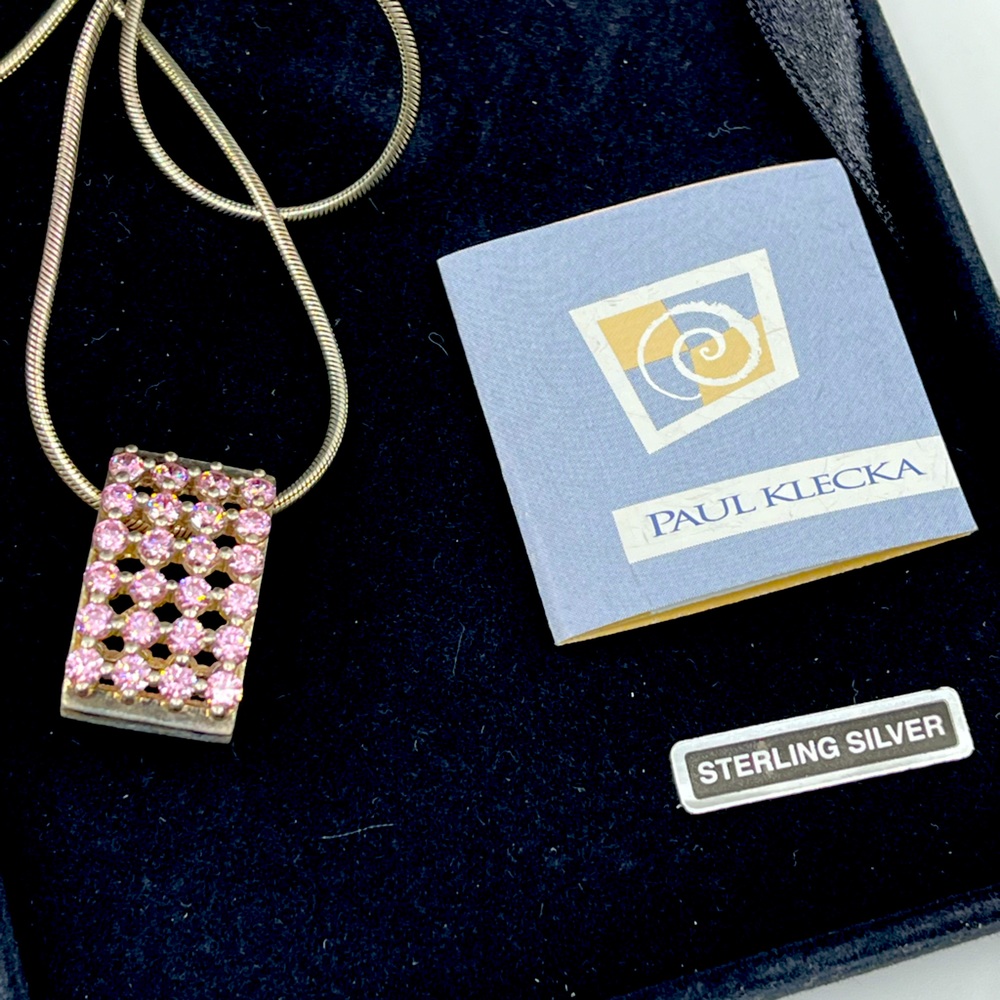 Paul Klecka Sterling Silver Diamonique Pendant Necklace – Pink & Yellow Stones